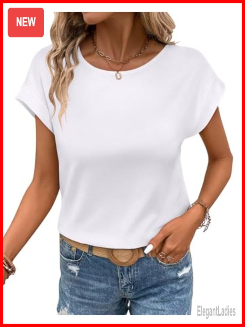 Womens Cap Sleeve T Shirt Loose Fit Crew Neck Casual Summer Tee